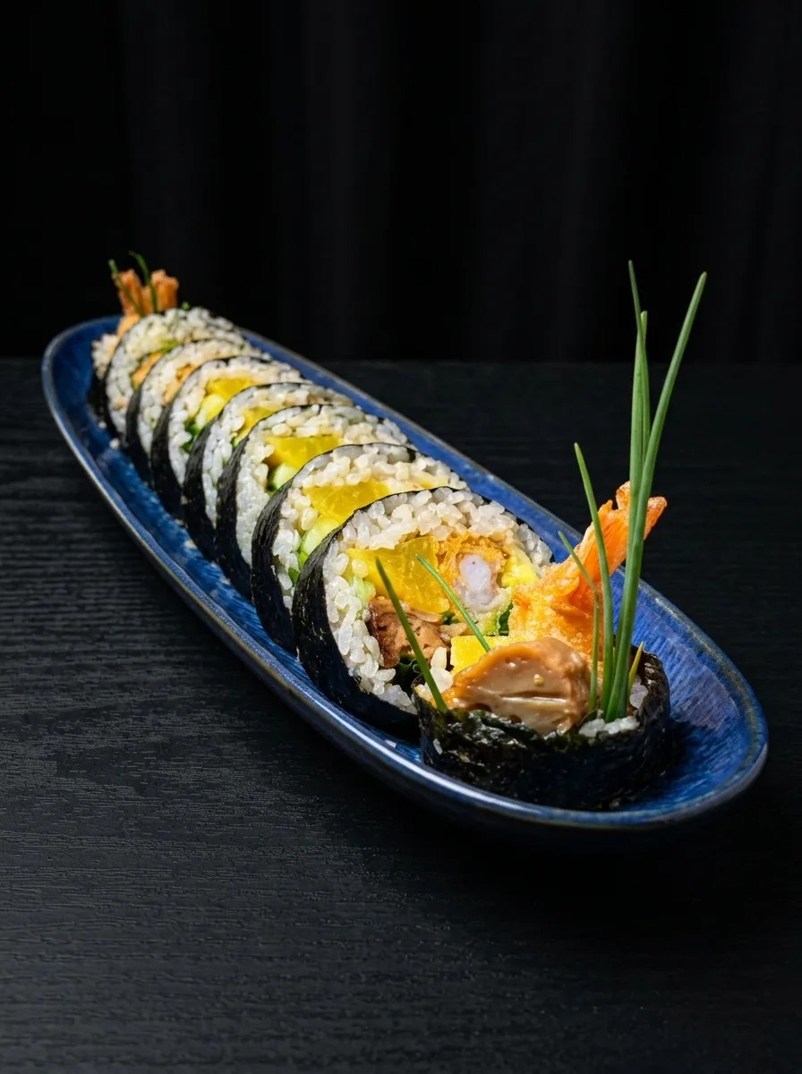 Futomaki de langostino crujiente y aguacate