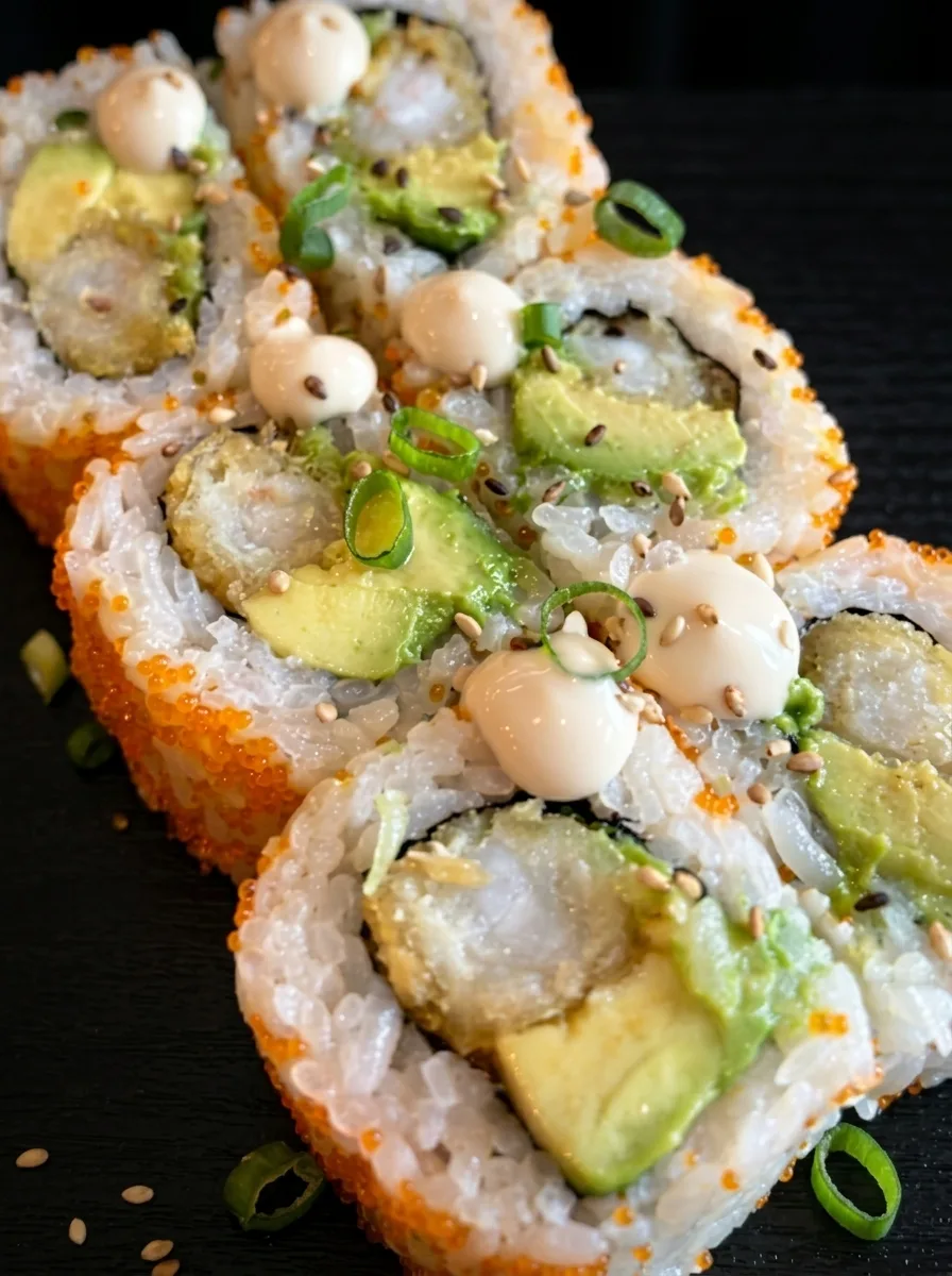 Uramaki Tobiko de Langostino Crujiente y Aguacate